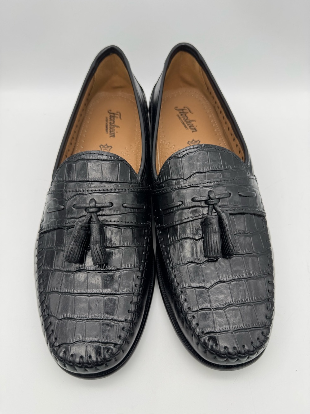 Florsheim Pisa Tassel Loafer Mens Size 11 3E Black Leather Croc Embossed Slip On